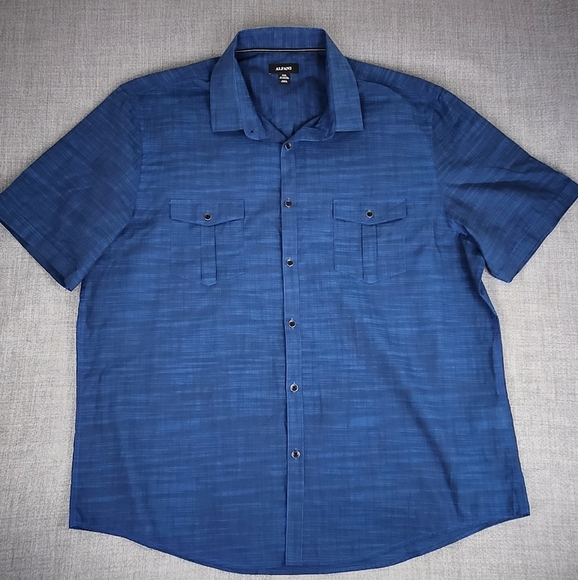 Alfani Lightweight Blue Woven Style Double Pocket Button Down Shirt - Picture 1 of 5